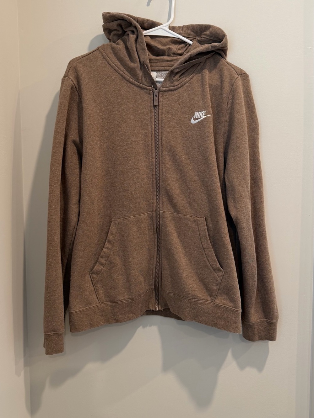 Nike Brown Full-Zip Hoodie with White Swoosh